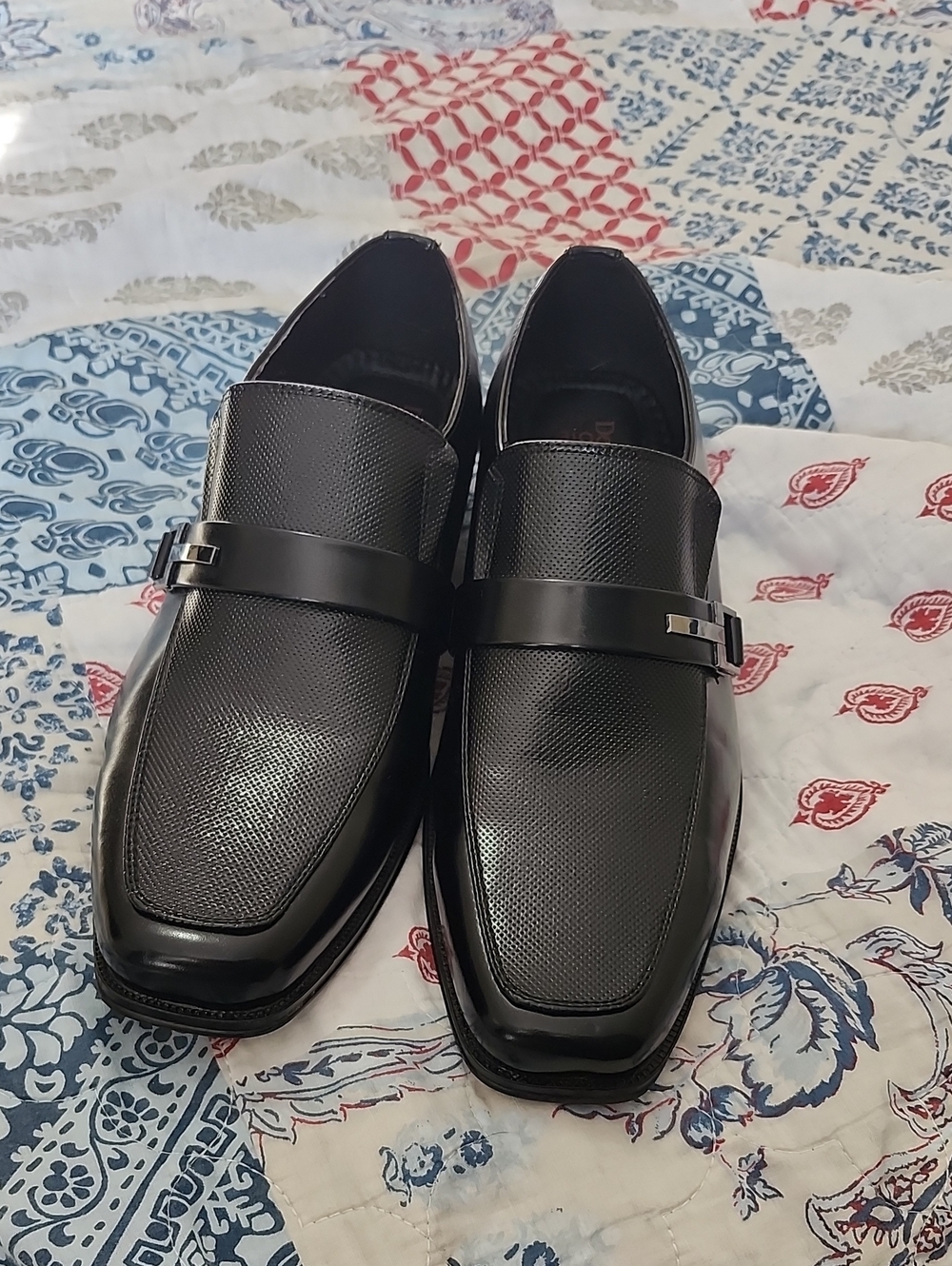 Dexter Black Textured Leather Slip-On Dress Loafers